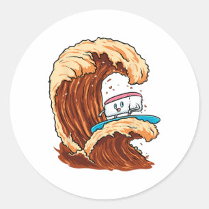 Funny Sushi Surfer Riding Soy Sauce Wave Art Classic Round Sticker