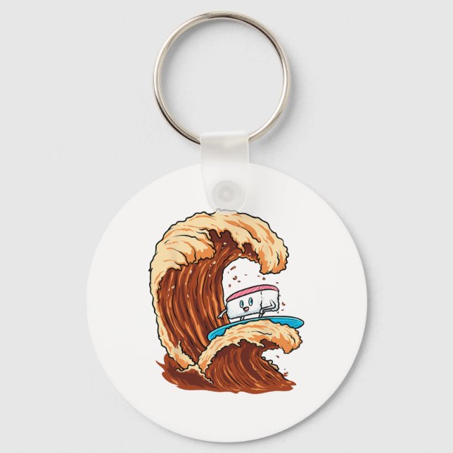 Funny Sushi Surfer Riding Soy Sauce Wave Art  Key Ring (Front)