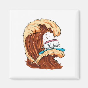 Funny Sushi Surfer Riding Soy Sauce Wave Art Magnet
