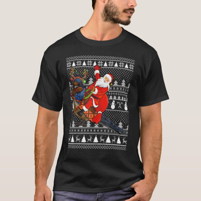 Funny Swallow Bird Lover Santa Riding Swallow Ugly T-Shirt (Front)