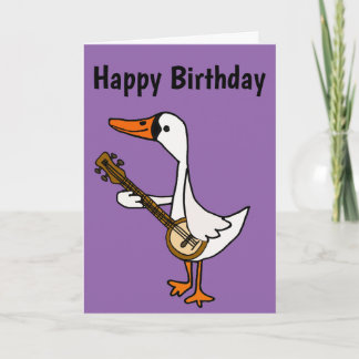 Funny Swan Playing Banjo Cartoon Card
