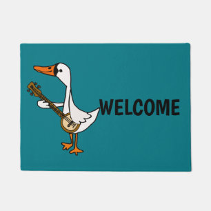 Funny Swan Playing Banjo Cartoon Doormat