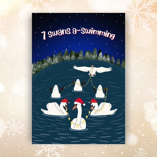 Funny Swans Swimming 12 Days of Christmas Flat Holiday Card (Creator Uploaded)