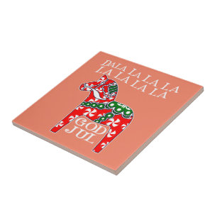 Funny Swedish Christmas God Jul Dala Horse Dalahos Ceramic Tile