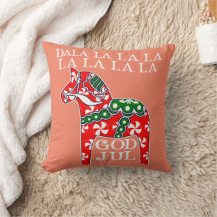 Funny Swedish Christmas God Jul Dala Horse Dalahos Cushion