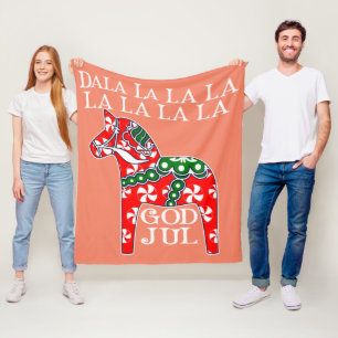 Funny Swedish Christmas God Jul Dala Horse Dalahos Fleece Blanket