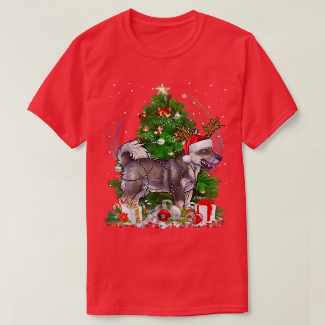 Funny Swedish Vallhund Christmas Tree Light Pajama T-Shirt (Design Front)