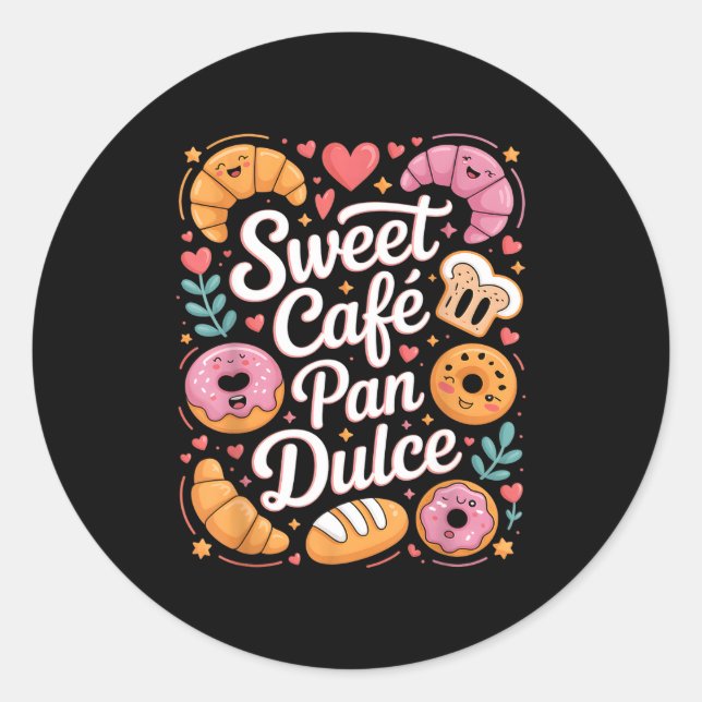 Funny sweet cafe pan dulce bakery characters Funny Classic Round Sticker (Front)