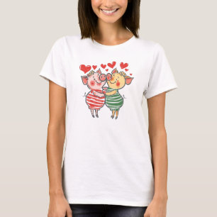 Funny Sweet Chic Cute Colourful Hugging Pigs T-Shirt