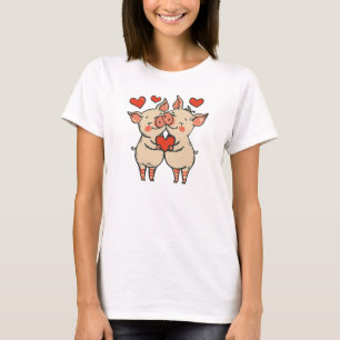 Funny Sweet Chic Cute Colourful Hugging Pigs T-Shirt