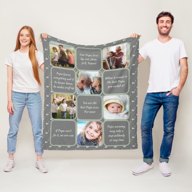 Funny Sweet Grandpa/Papa Golf Club Family  Photo  Fleece Blanket (In Situ)