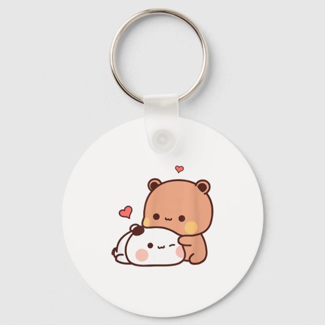 Funny Sweet Kawaii Kp Bear Panda Hugging Couple Lo Key Ring (Front)