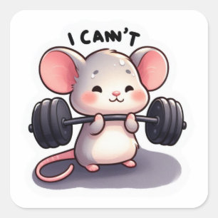 FUNNY SWEET MOUSE WITH WEIGHTS SQUARE STICKER