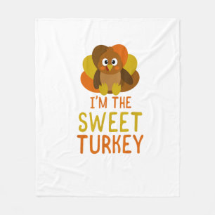 Funny Sweet Turkey Family Matching Thanksgiving Fleece Blanket