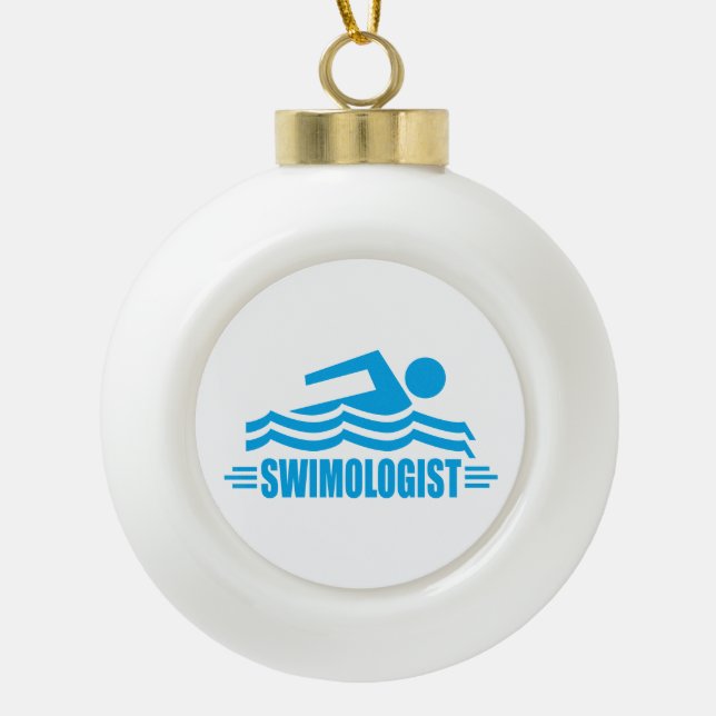Funny Swimmer's Ceramic Ball Christmas Ornament (Front)