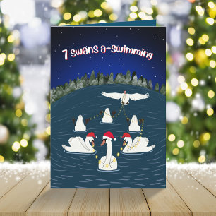 Funny Swimming 12 Days of Christmas Swans Holiday Card