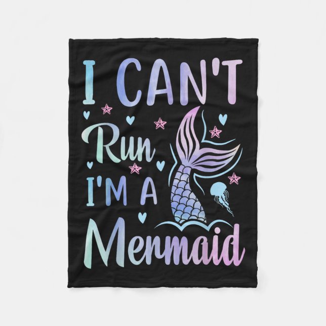 Funny Swimming Workout Mermaid I Can't Run I'm A M Fleece Blanket (Front)