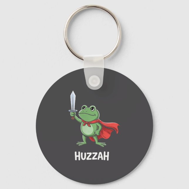 Funny Sword Meme Quote Huzzah Frog Knight  Key Ring (Front)