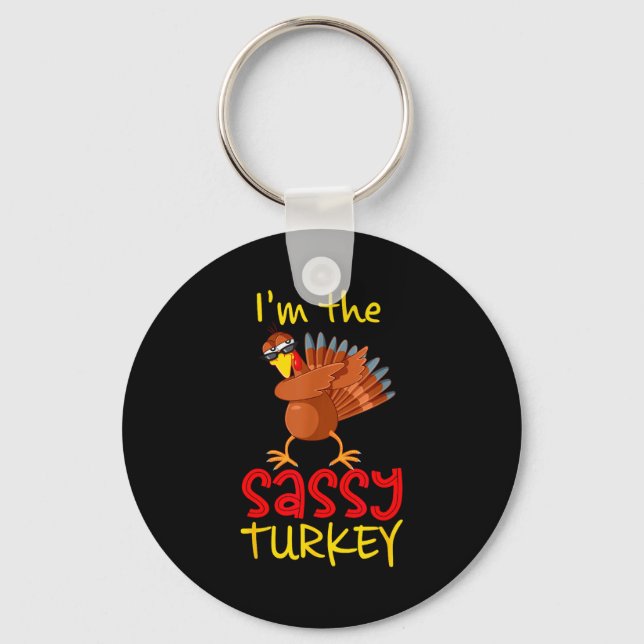 Funny Sy Turkey Matching Family Group Thanksgiving Key Ring (Front)