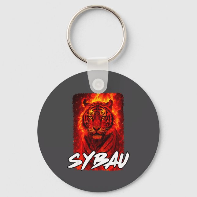 Funny Sybau Ironic Tiger Meme Sigma Brainrot Quote Key Ring (Front)