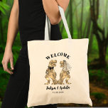 Funny T Rex Bride and Groom Wedding Welcome Tote Bag<br><div class="desc">Welcome your wedding guests with this funny dinosaur T Rex bride and groom tote. Add all the days survival favours like bottled water, tablets for headaches and toys and table games for children attending the event. Easy to customise with the bride and grooms names and the wedding date. T Rex...</div>