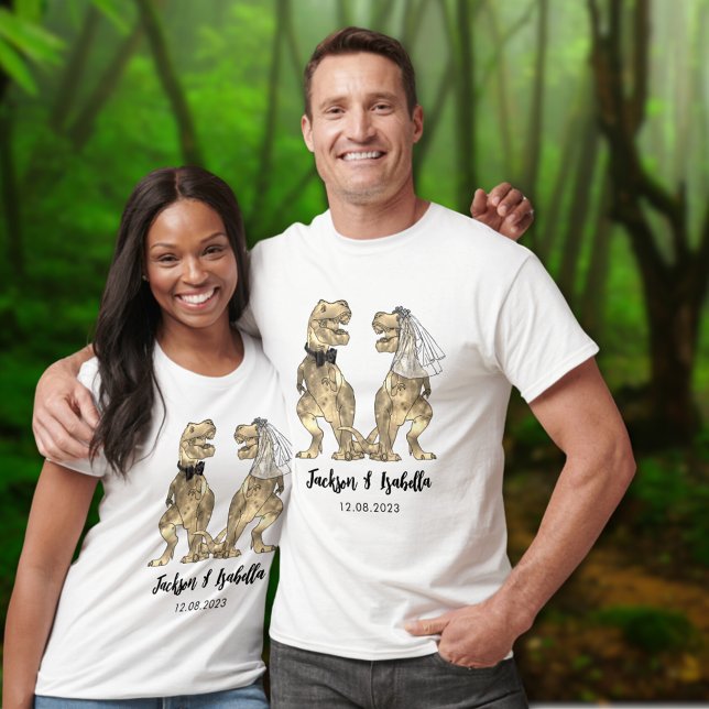 Funny T-Rex Bride & Groom Dinosaur Wedding T-Shirt (Funny T-Rex bride and groom dinosaur wedding t-shirts )
