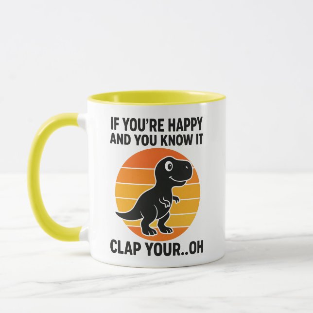 Funny T Rex Clap Your Oh Retro Dinosaur Joke Mug (Left)