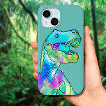 Funny T-Rex Colourful Dinosaur iPhone 15 Case<br><div class="desc">Funny psychedelic prehistoric dinosaur design on a teal background. Roaring T Rex dino colourful painting in teal,  blue,  pink,  green and yellow hues on a teal background. Scary Tyrannosaurus roar gift for dino lovers of all ages. original artwork by artist Catherine Sweetman.</div>