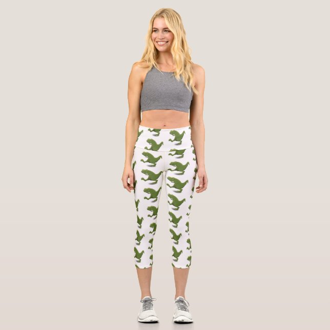 Funny T rex dinosaur cartoon humour Capri Leggings (Front)