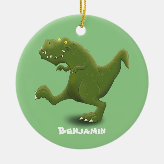 Funny T rex dinosaur cartoon humour Ceramic Ornament (Front)