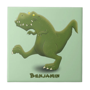 Funny T rex dinosaur cartoon humour Ceramic Tile