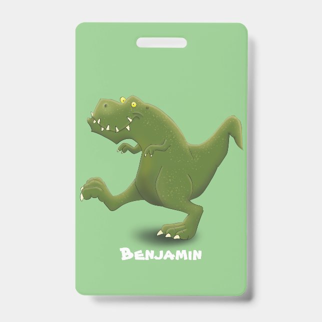 Funny T rex dinosaur cartoon humour ID Badge (Front)
