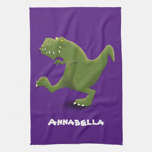 Funny T rex dinosaur cartoon humour Tea Towel (Vertical)