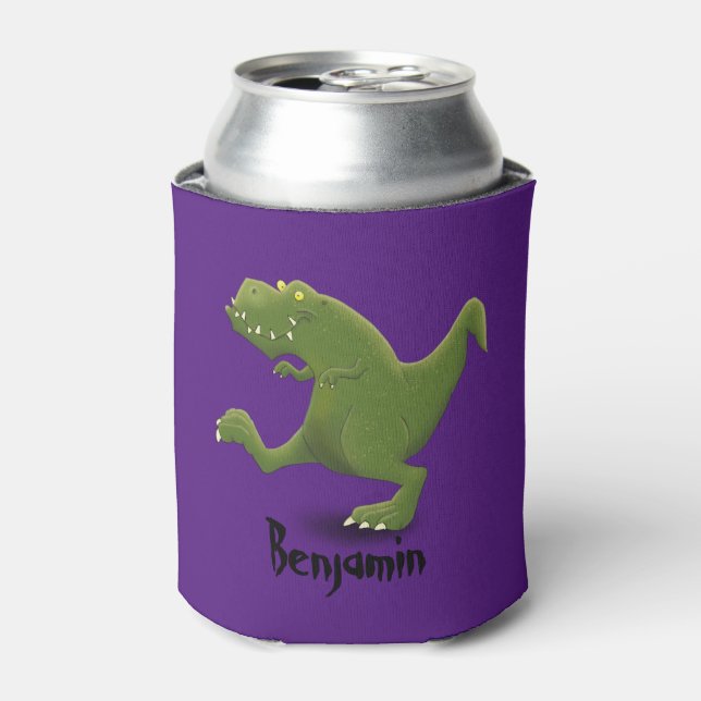 Funny t rex dinosaur cartoon illustration can cooler (Can Front)