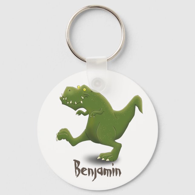 Funny t rex dinosaur cartoon illustration key ring (Front)