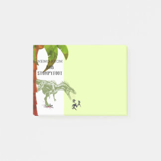 Funny T-rex dinosaur chasing people post-it notes
