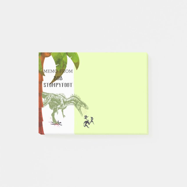 Funny T-rex dinosaur chasing people post-it notes (Front)