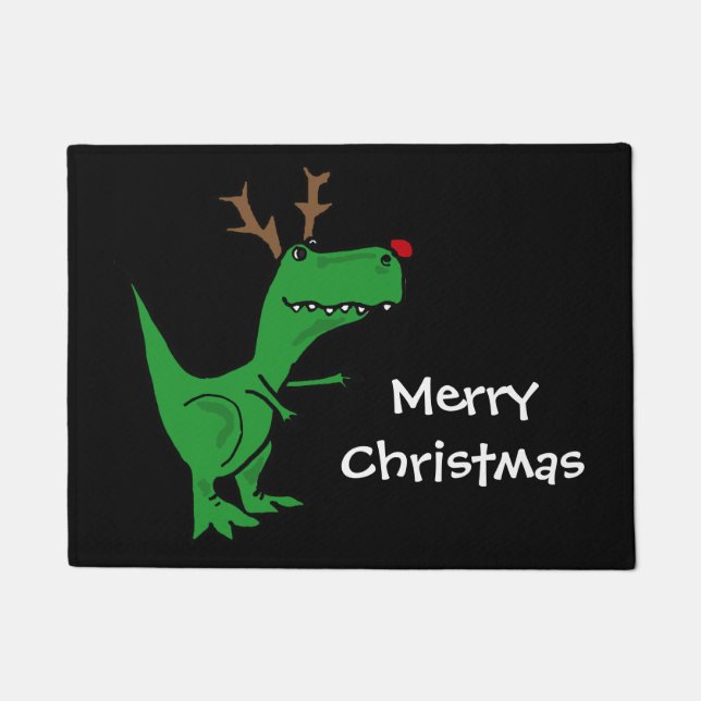 Funny T-Rex Dinosaur Christmas Reindeer Doormat (Front)