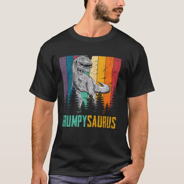 Funny T Rex Dinosaur Grumpy Saurus Family Fathers  T-Shirt (Front)