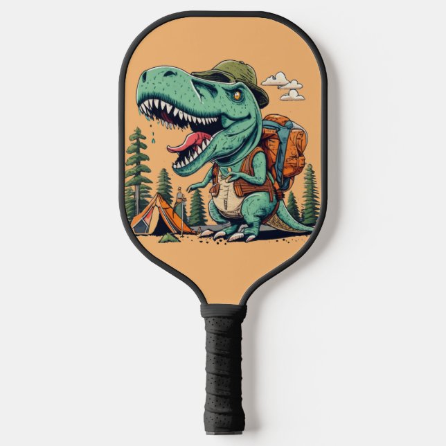 Funny T-rex Dinosaur Hiking Abstract Pickleball Paddle (Front)