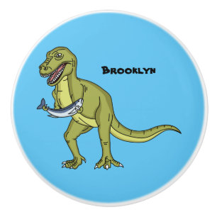 Funny T rex dinosaur illustration Ceramic Knob