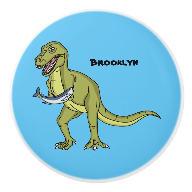 Funny T rex dinosaur illustration  Ceramic Knob (Front)