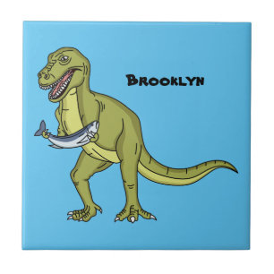 Funny T rex dinosaur illustration Ceramic Tile