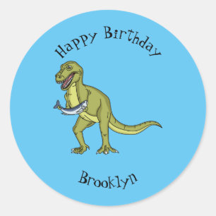 Funny T rex dinosaur illustration Classic Round Sticker