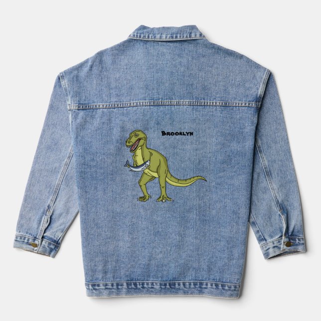 Funny T rex dinosaur illustration Denim Jacket (Back)