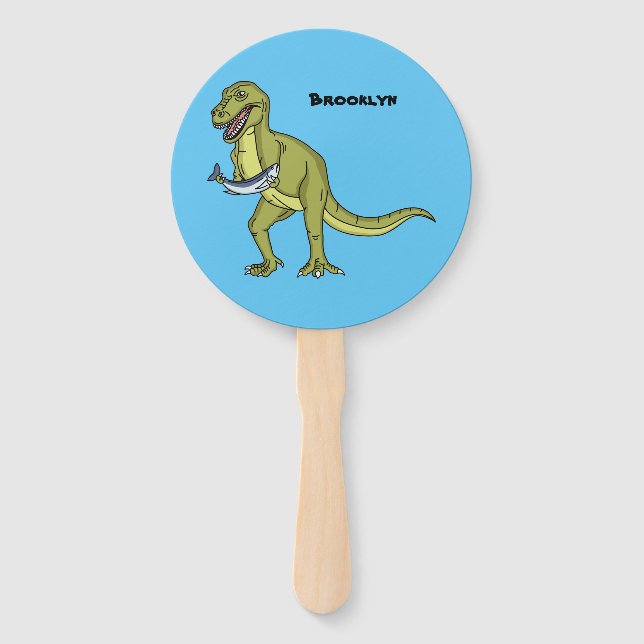 Funny T rex dinosaur illustration Hand Fan (Front)