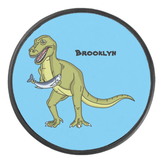 Funny T rex dinosaur illustration  Hockey Puck (Front)