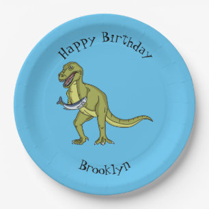 Funny T rex dinosaur illustration Paper Plate