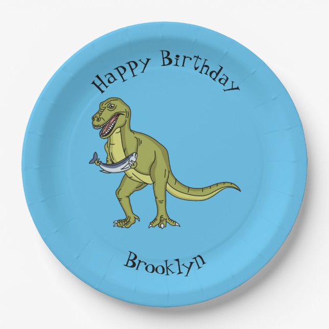 Funny T rex dinosaur illustration Paper Plate (Front)