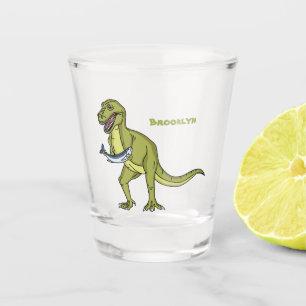 Funny T rex dinosaur illustration Shot Glass